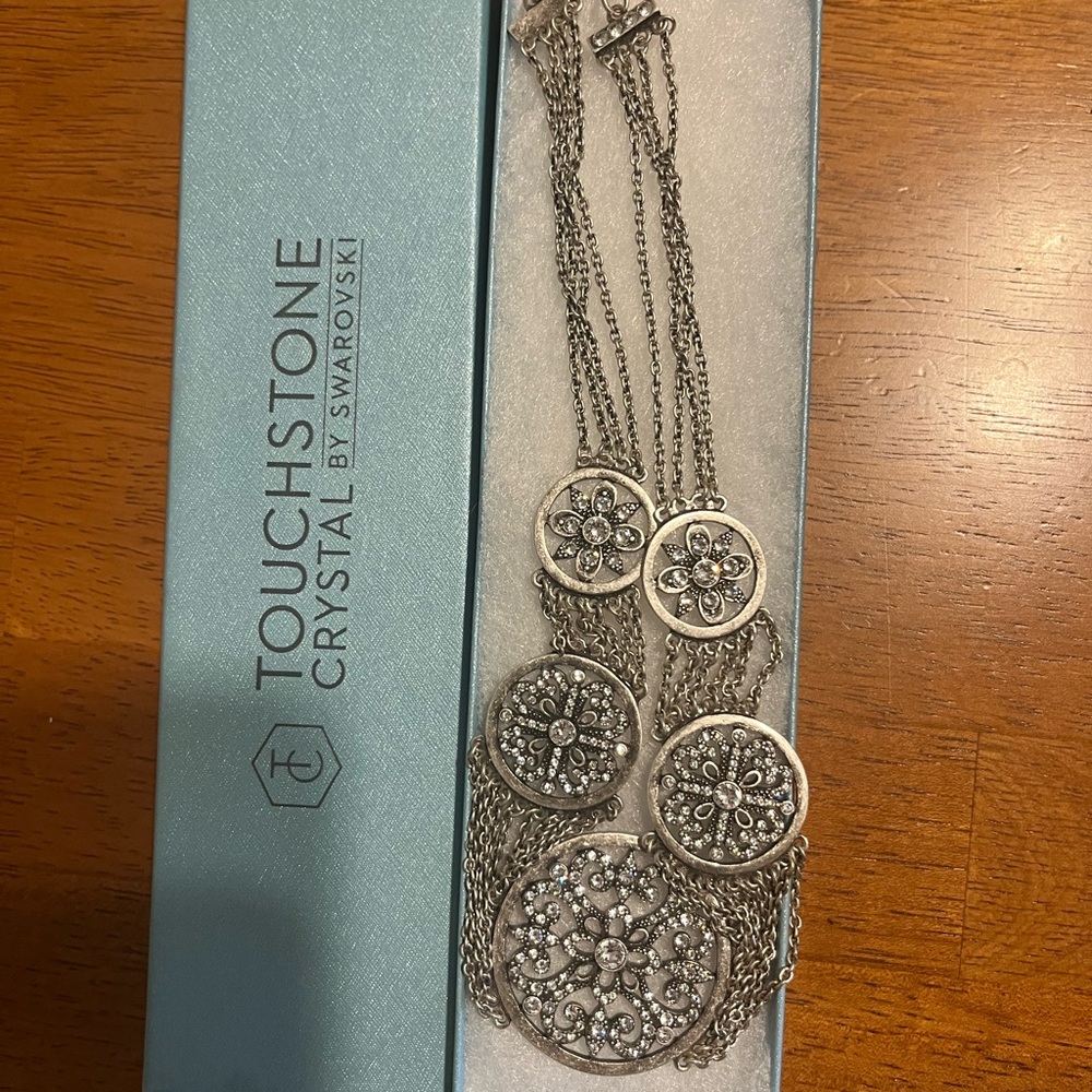 Touchstone Crystal by Swarovski Silver Necklace with Clear Accents